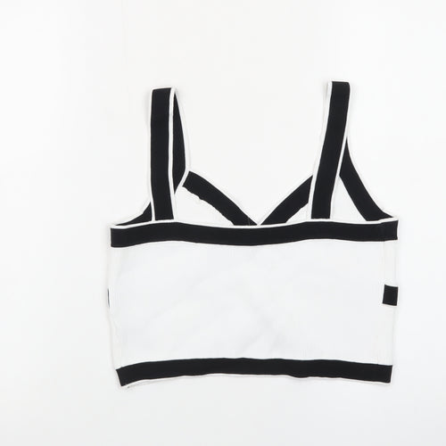 Cider Womens Black White Cropped Tank Top L Cotton Blend V-Neck