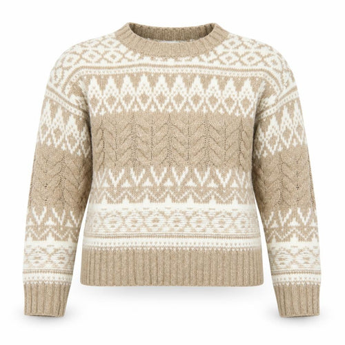 Apricot Womens Beige Fair Isle Cable-Knit Jumper UK 14 L Winter Pullover