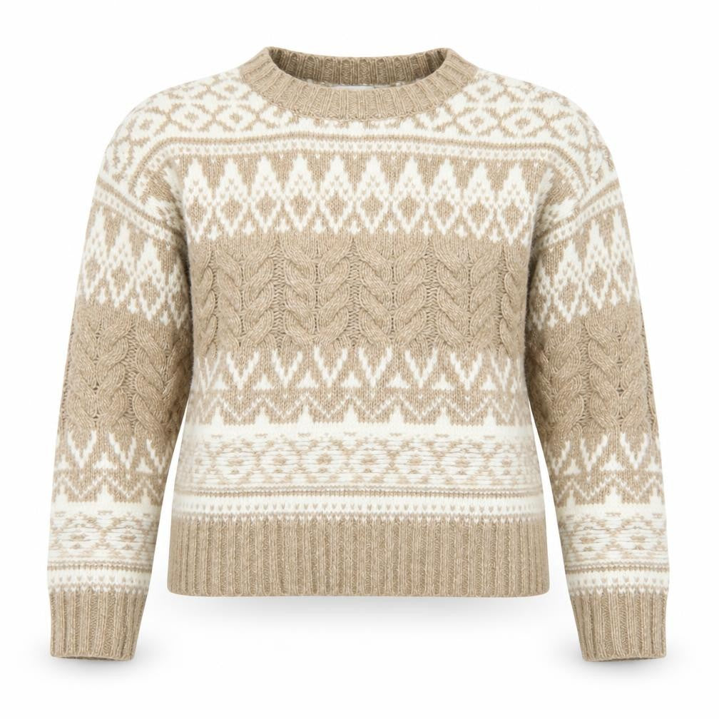 Apricot Womens Beige Fair Isle Cable-Knit Jumper UK 14 L Winter Pullover