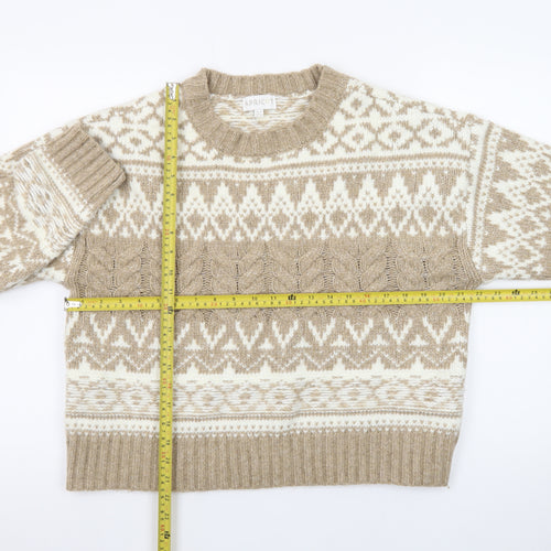 Apricot Womens Beige Fair Isle Cable-Knit Jumper UK 14 L Winter Pullover
