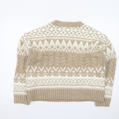 Apricot Womens Beige Fair Isle Cable-Knit Jumper UK 14 L Winter Pullover