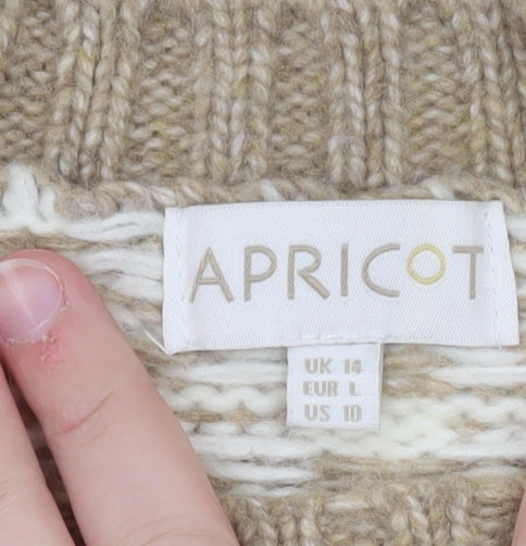 Apricot Womens Beige Fair Isle Cable-Knit Jumper UK 14 L Winter Pullover