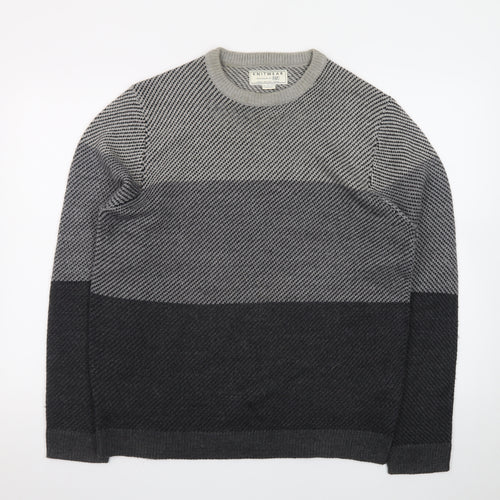 F&F Men’s Grey Cotton Blend Crew Neck Pullover Jumper Size L