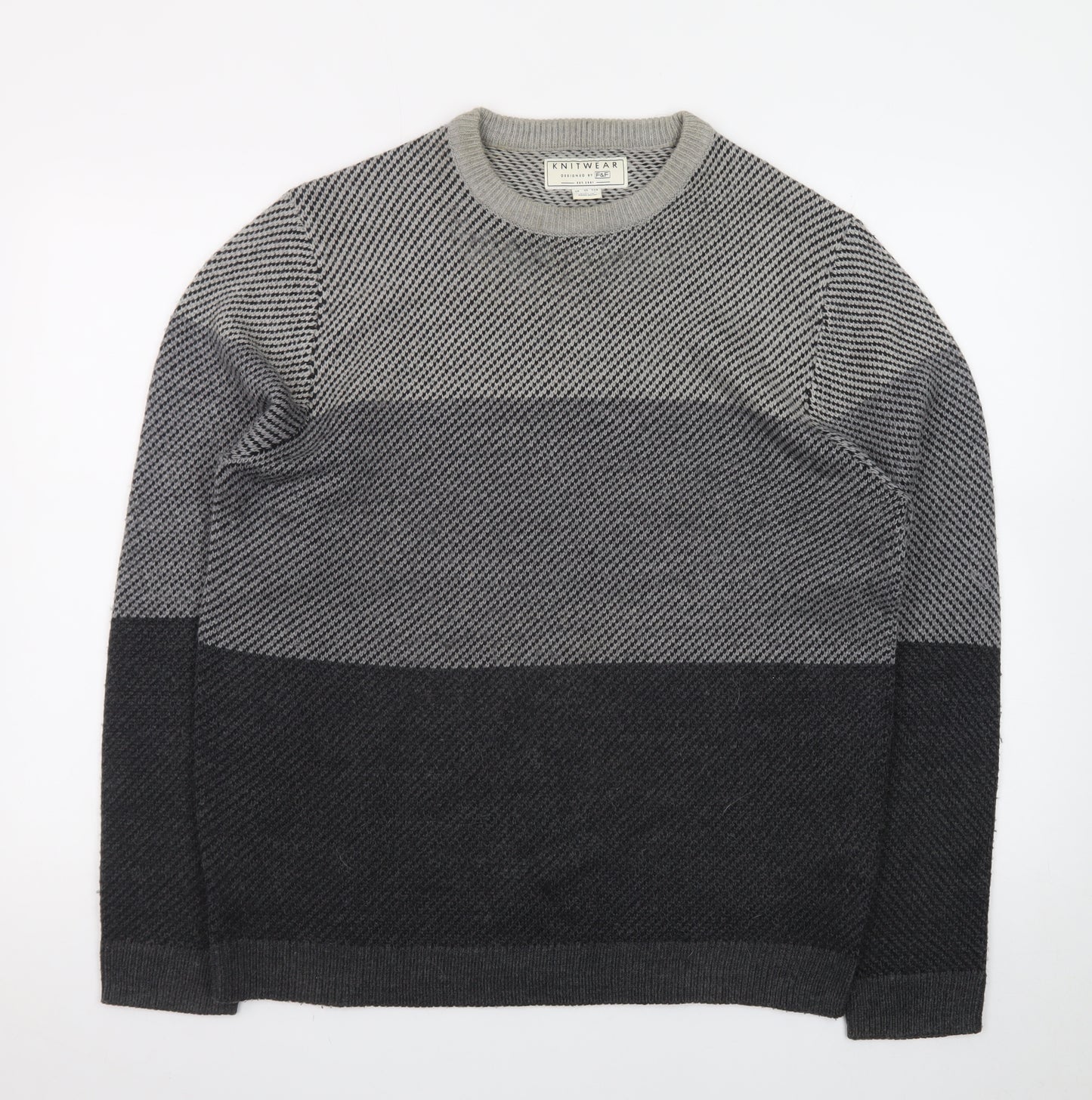 F&F Men’s Grey Cotton Blend Crew Neck Pullover Jumper Size L