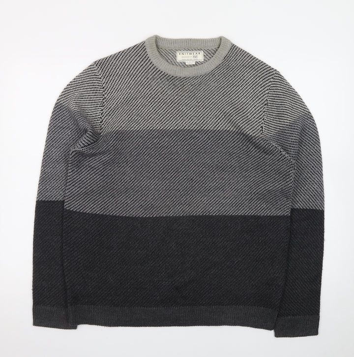 F&F Men’s Grey Cotton Blend Crew Neck Pullover Jumper Size L