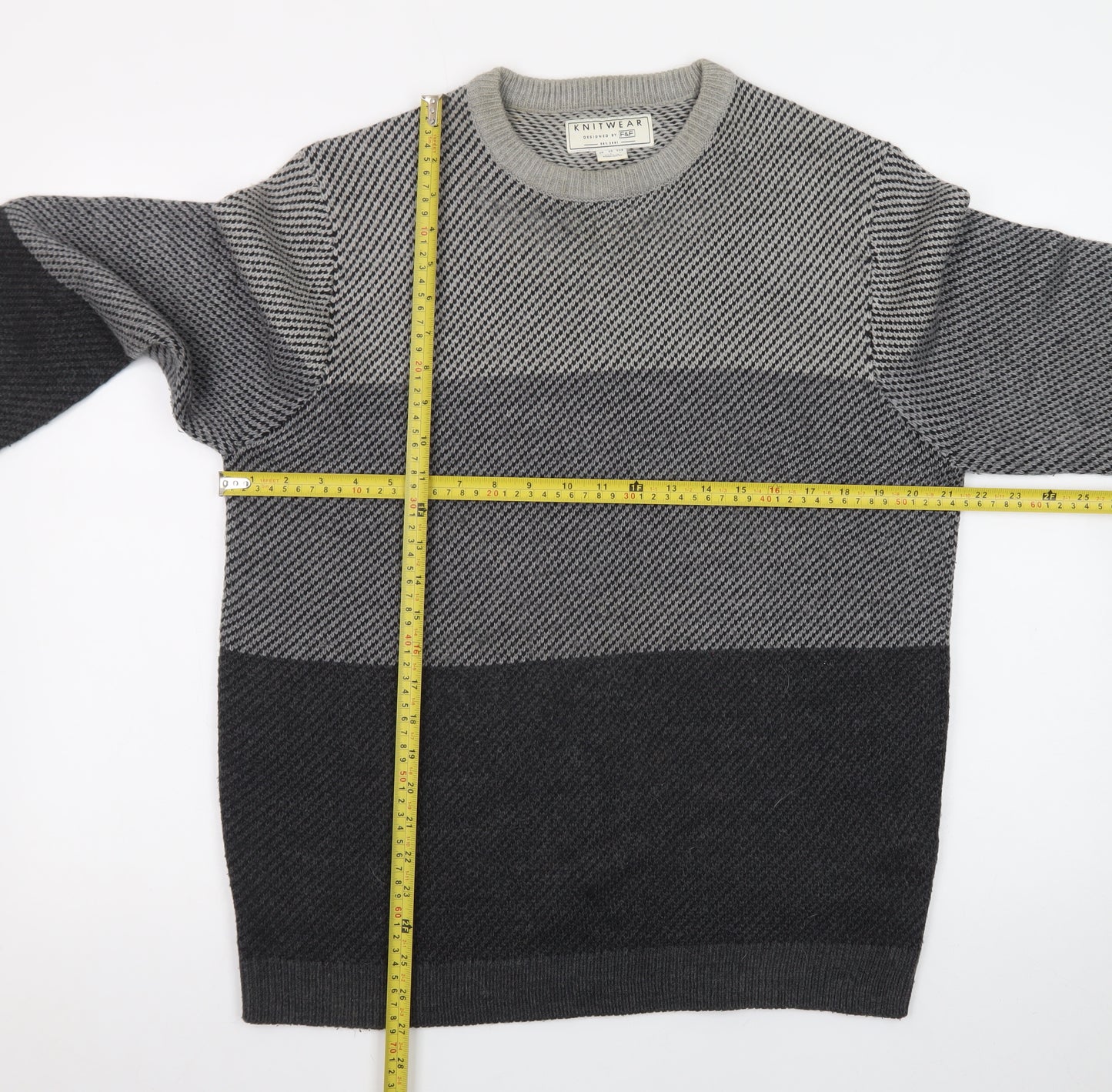F&F Men’s Grey Cotton Blend Crew Neck Pullover Jumper Size L