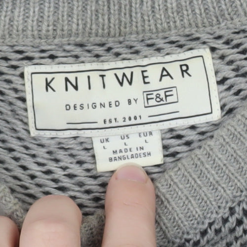 F&F Men’s Grey Cotton Blend Crew Neck Pullover Jumper Size L