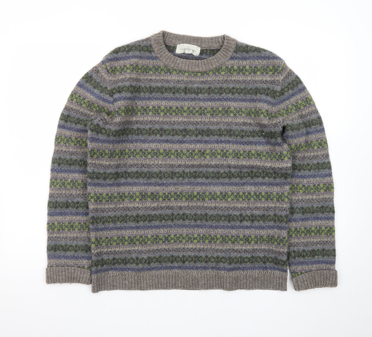 Seasalt Cornwall Men's Grey Fair Isle Wool Jumper M