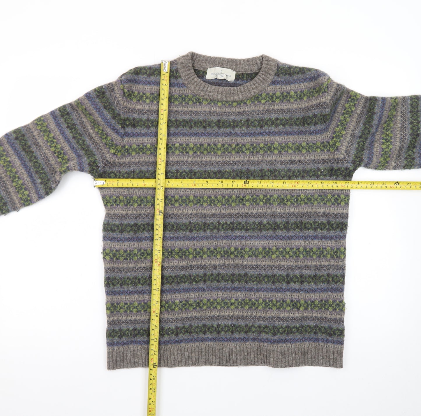 Seasalt Cornwall Men's Grey Fair Isle Wool Jumper M