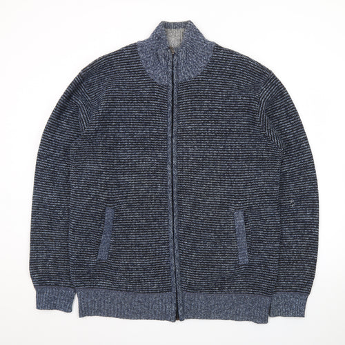 MODAIMPRESION Men’s Blue Striped Full Zip Cotton Knit Jumper 3XL