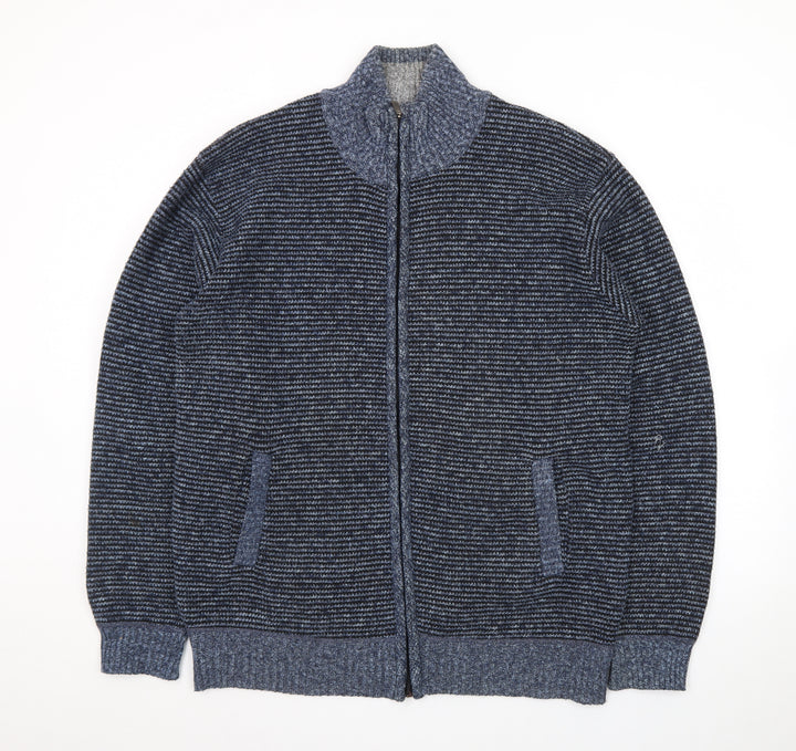 MODAIMPRESION Men’s Blue Striped Full Zip Cotton Knit Jumper 3XL