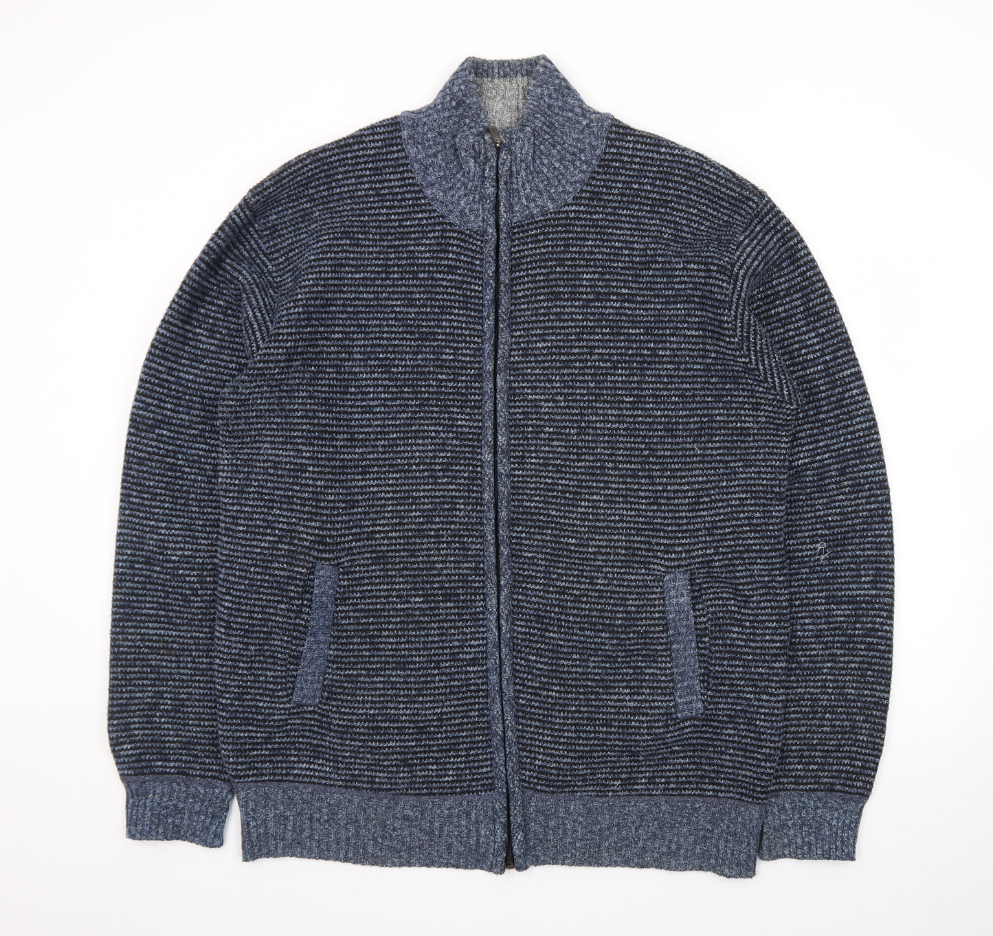 MODAIMPRESION Men’s Blue Striped Full Zip Cotton Knit Jumper 3XL