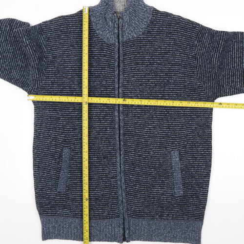 MODAIMPRESION Men’s Blue Striped Full Zip Cotton Knit Jumper 3XL