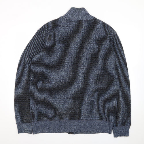 MODAIMPRESION Men’s Blue Striped Full Zip Cotton Knit Jumper 3XL