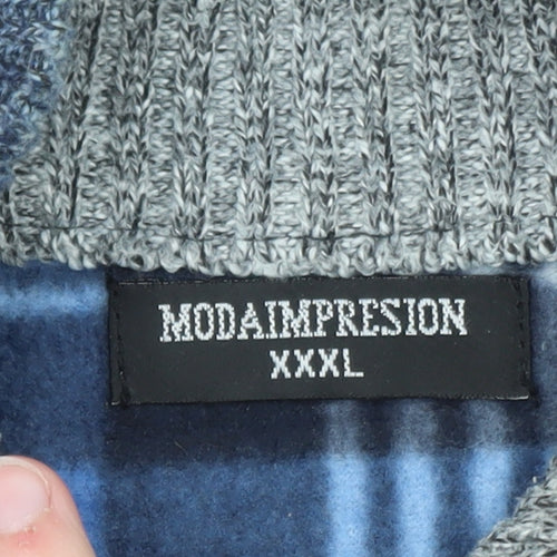 MODAIMPRESION Men’s Blue Striped Full Zip Cotton Knit Jumper 3XL
