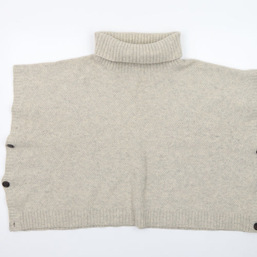 Seasalt Cornwall Women Beige Roll Neck Wool Cape Jumper One Size
