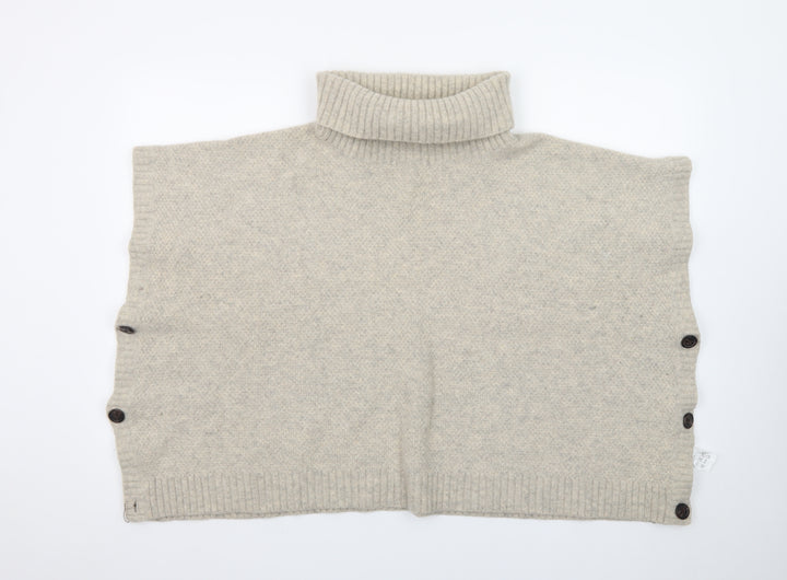 Seasalt Cornwall Women Beige Roll Neck Wool Cape Jumper One Size