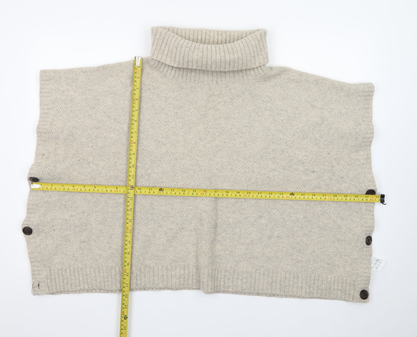 Seasalt Cornwall Women Beige Roll Neck Wool Cape Jumper One Size