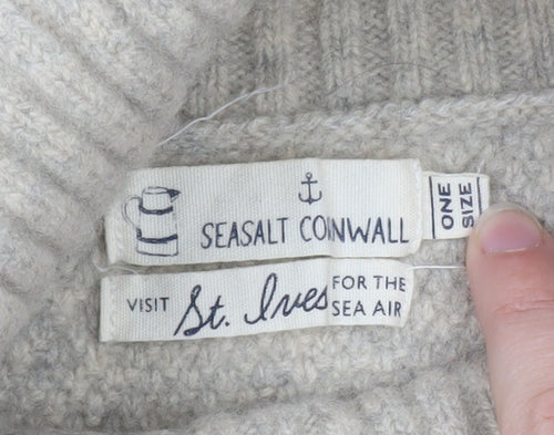 Seasalt Cornwall Women Beige Roll Neck Wool Cape Jumper One Size