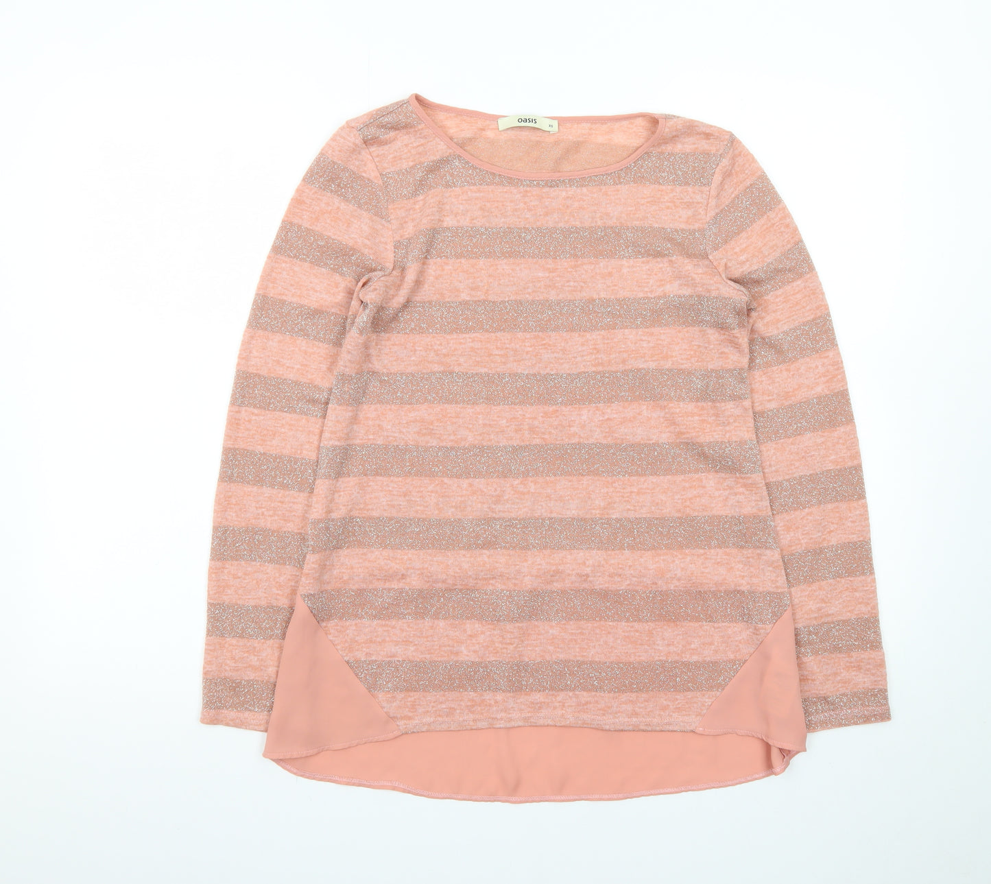 Oasis Women’s Pink Striped Glitter Knit Pullover Jumper XS