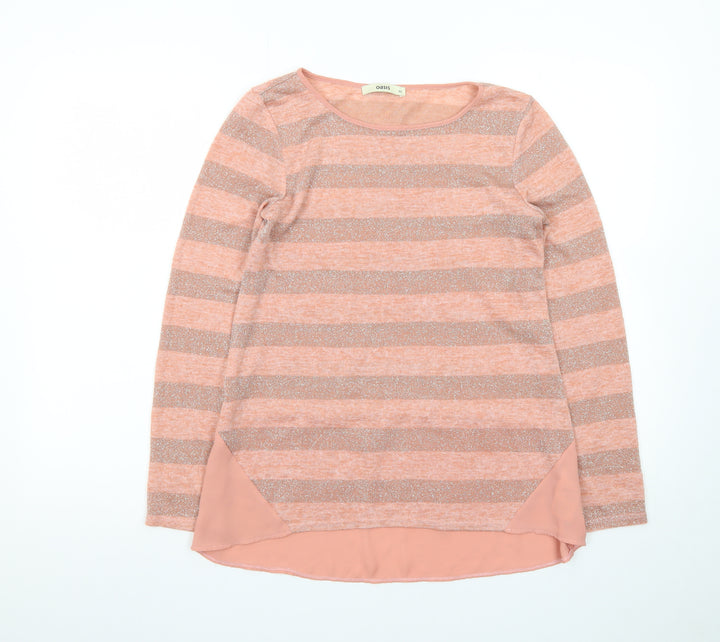 Oasis Women’s Pink Striped Glitter Knit Pullover Jumper XS