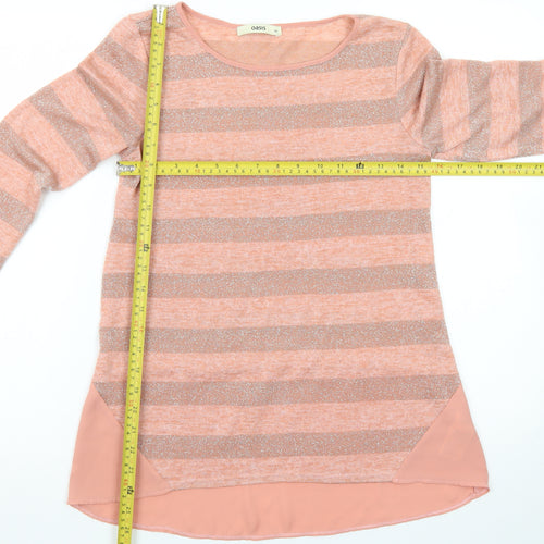 Oasis Women’s Pink Striped Glitter Knit Pullover Jumper XS
