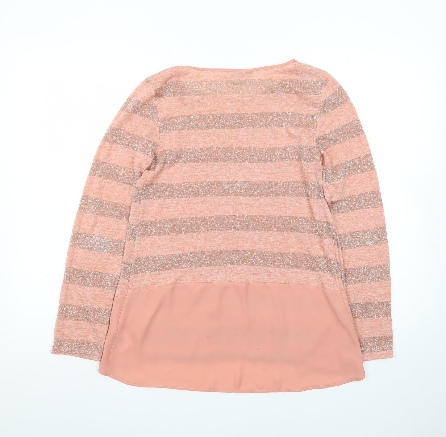 Oasis Women’s Pink Striped Glitter Knit Pullover Jumper XS