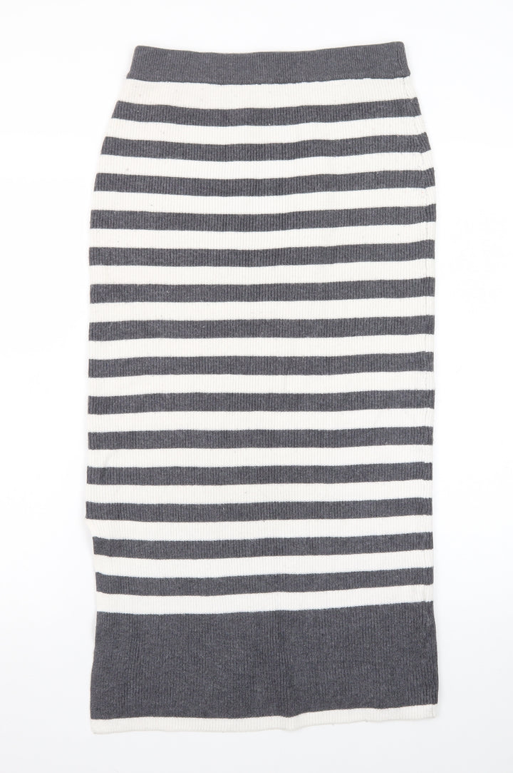 Marks and Spencer Women’s Grey Striped Knit Pencil Midi Skirt S