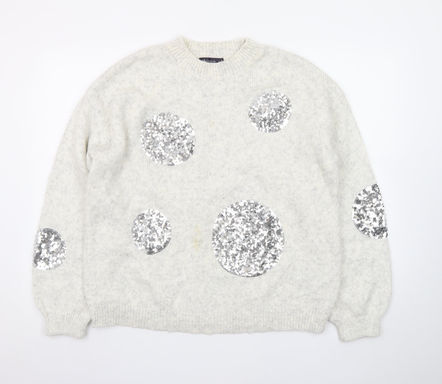 Marks and Spencer Women Silver Sequin Cream Jumper Size M Wool Blend