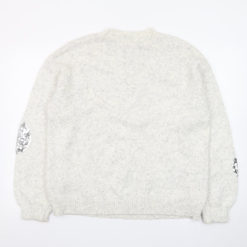 Marks and Spencer Women Silver Sequin Cream Jumper Size M Wool Blend