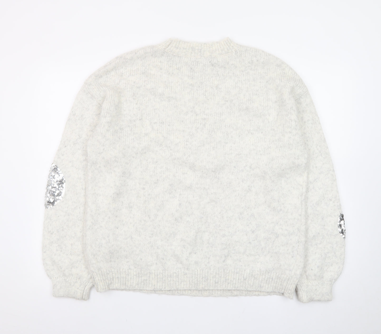 Marks and Spencer Women Silver Sequin Cream Jumper Size M Wool Blend