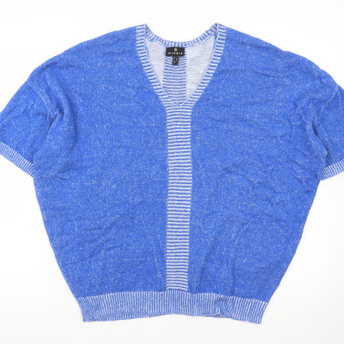 Marble Women Blue Short Sleeve V-Neck Knit Cardigan Size 16