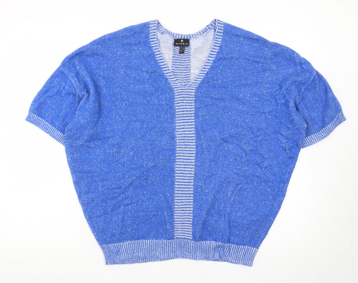 Marble Women Blue Short Sleeve V-Neck Knit Cardigan Size 16