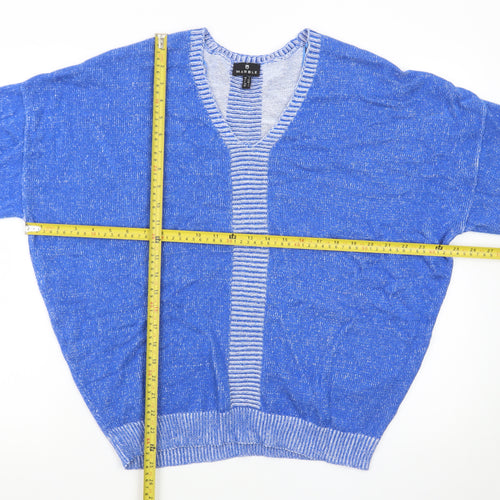 Marble Women Blue Short Sleeve V-Neck Knit Cardigan Size 16