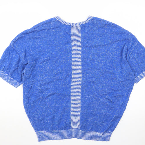 Marble Women Blue Short Sleeve V-Neck Knit Cardigan Size 16