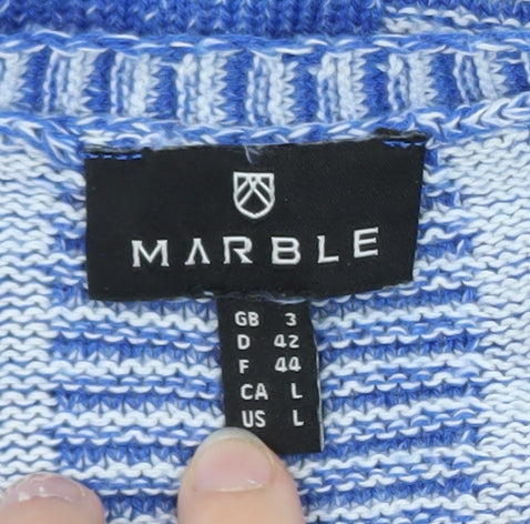 Marble Women Blue Short Sleeve V-Neck Knit Cardigan Size 16