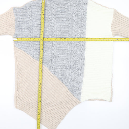 River Island Women’s Beige Colour Block High Neck Cable Knit Jumper Size 14