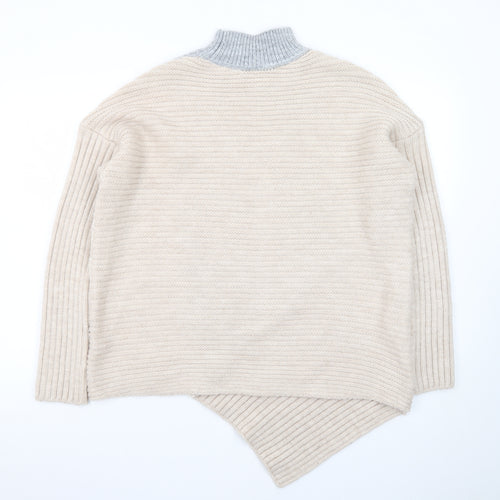 River Island Women’s Beige Colour Block High Neck Cable Knit Jumper Size 14