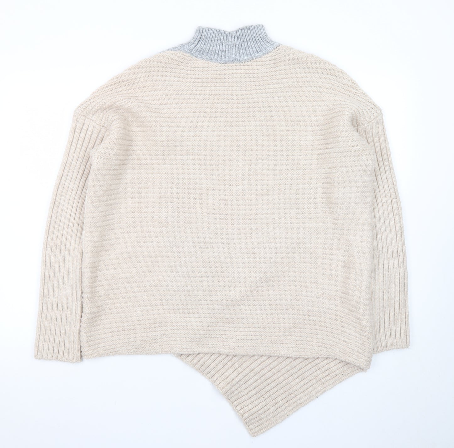 River Island Women’s Beige Colour Block High Neck Cable Knit Jumper Size 14