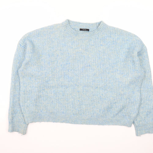 Parfois Women Blue Wool Blend Chunky Knit Crew Neck Jumper One Size