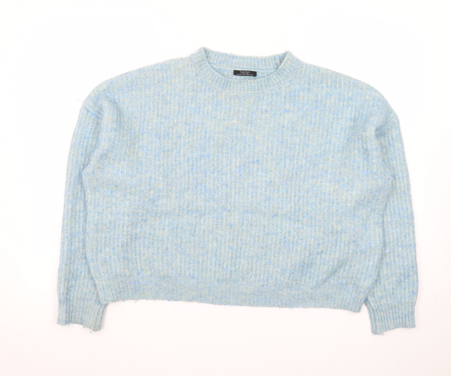 Parfois Women Blue Wool Blend Chunky Knit Crew Neck Jumper One Size