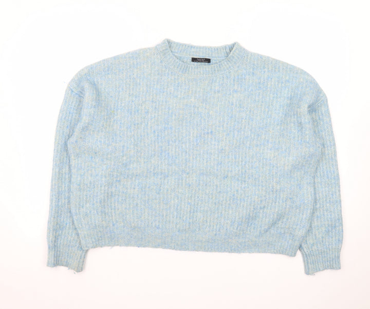 Parfois Women Blue Wool Blend Chunky Knit Crew Neck Jumper One Size