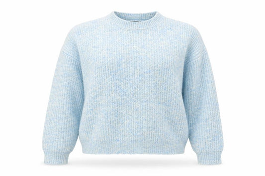 Front view of Parfois Women Blue Wool Blend Chunky Knit Crew Neck Jumper One Size