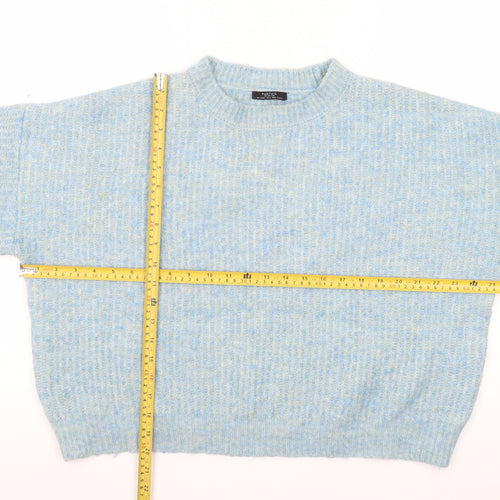 Parfois Women Blue Wool Blend Chunky Knit Crew Neck Jumper One Size