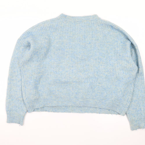Parfois Women Blue Wool Blend Chunky Knit Crew Neck Jumper One Size