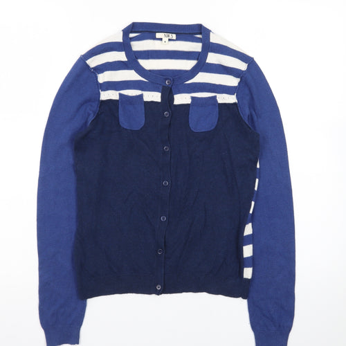 NW3 Women Blue Striped Button Cardigan Size 8 Cotton Blend