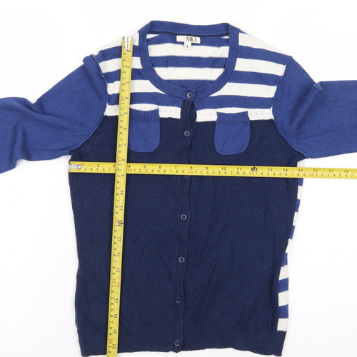 NW3 Women Blue Striped Button Cardigan Size 8 Cotton Blend