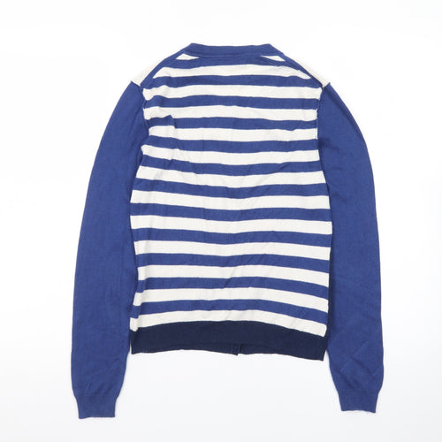 NW3 Women Blue Striped Button Cardigan Size 8 Cotton Blend
