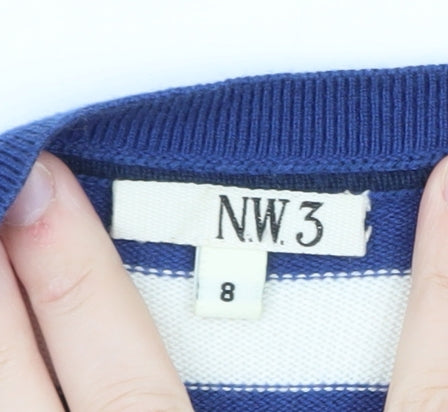 NW3 Women Blue Striped Button Cardigan Size 8 Cotton Blend