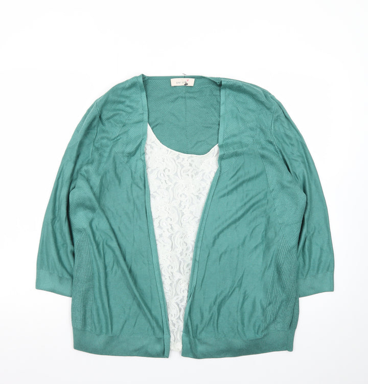 Marks and Spencer Women's Green Open Knit 3/4 Sleeve Cardigan Size 18